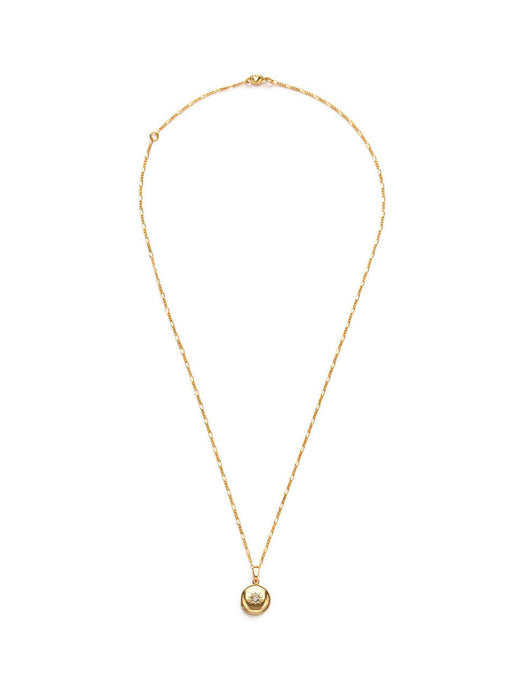 Small Round CZ Set Locket | 14k Gold Plated Chain Pendant | Light Years