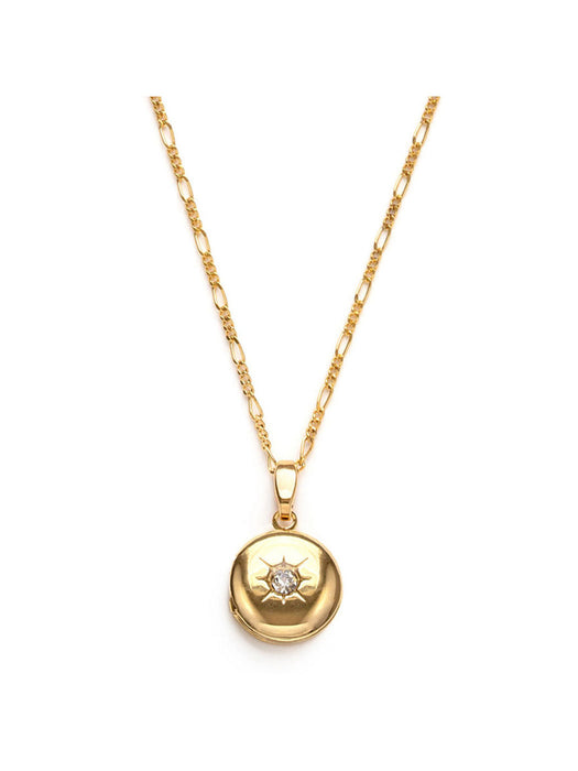 Small Round CZ Set Locket | 14k Gold Plated Chain Pendant | Light Years