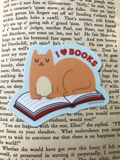 Book Sitting Cat Sticker | Water Resistant USA | Light Years Jewelry