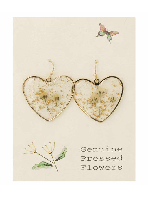 Pressed Flower Heart Dangles | Gold Fashion Earrings | Light Years