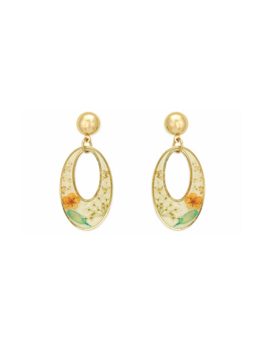 Oval Dried Flower Statement Earrings | Gold Fashion Posts | Light Years