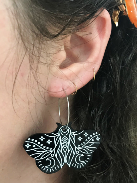 Celestial Moth Hoop Earrings