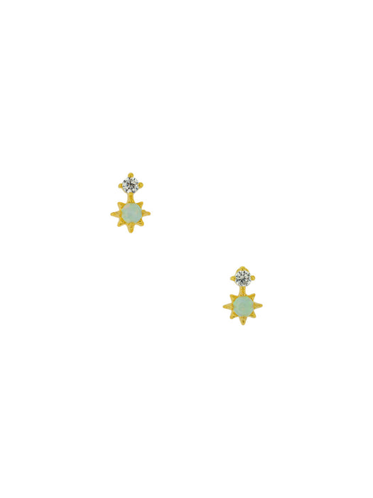 White Opal & CZ Burst Posts | Gold Plated Studs Earrings | Light Years