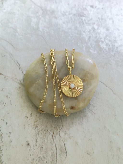 Opal Sunburst Necklace | Gold Plated Chain Pendant | Light Years Jewelry