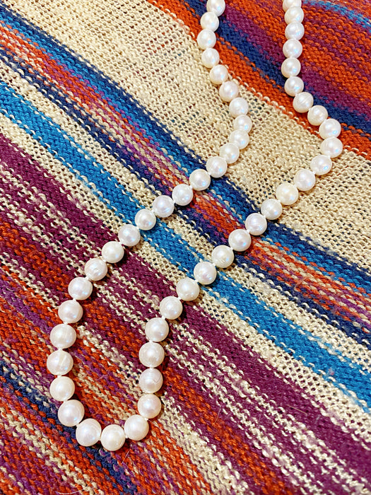 Long 8mm Pearl Beads Strand Necklace | Sterling Silver | Light Years