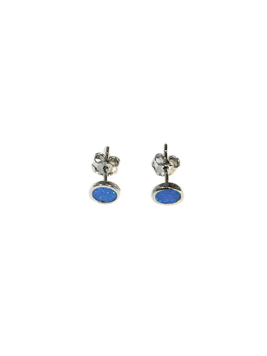 5mm Blue Opal Disc Posts | Sterling Silver Studs Earrings | Light Years