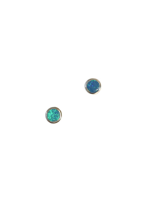 5mm Blue Opal Disc Posts | Sterling Silver Studs Earrings | Light Years