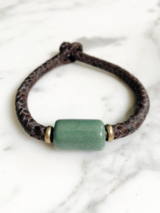 Green Jadeite & Leather Bracelet | Handmade Jewelry | Light Years