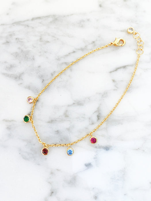 Multicolor CZ Charm Bracelet | Gold Plated Chain | Light Years Jewelry