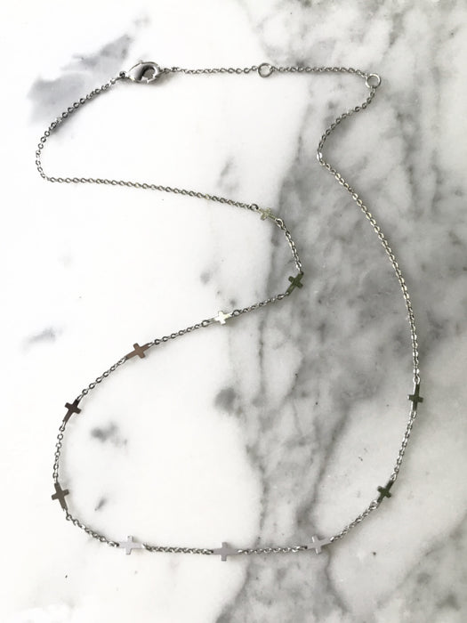 Sideways Cross Choker Necklace | White Gold Silver Plated | Light Years 