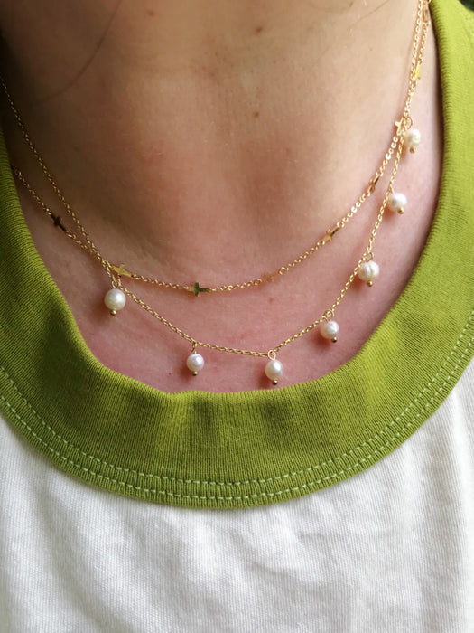 Pearl Charm Necklaces | White Gold Silver Plated Chokers | Light Years
