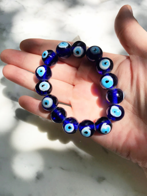 Chunky Blue Glass Eye Beaded Stretch Bracelet | Light Years Jewelry