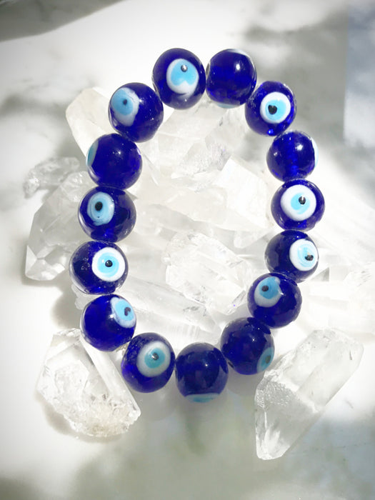 Chunky Blue Glass Eye Beaded Stretch Bracelet | Light Years Jewelry