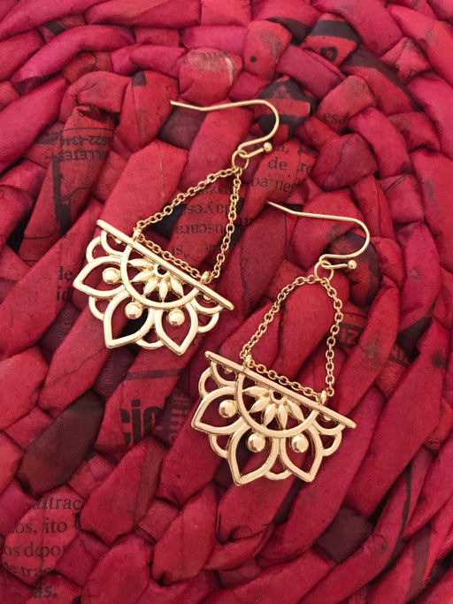 Lotus & Chain Dangles | Gold Fashion Statement Earrings | Light Years
