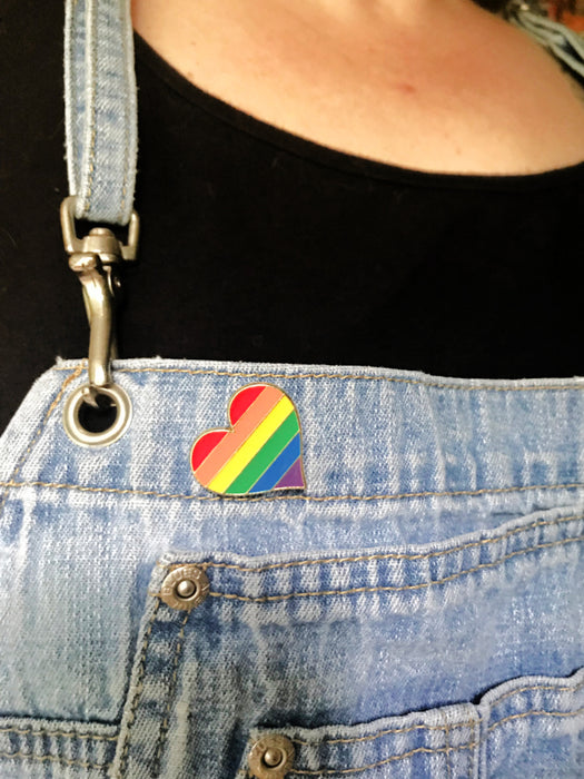 Rainbow Heart Enamel Pin | Gold Pride Badge Button | Light Years Jewelry