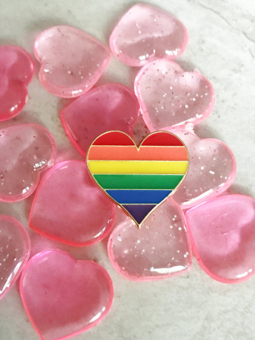 Rainbow Heart Enamel Pin | Gold Pride Badge Button | Light Years Jewelry