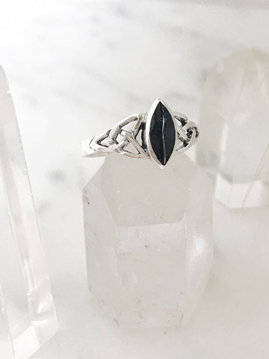 Celtic Onyx Marquis Ring | Sterling Silver Size 6 7 8 9 | Light Years