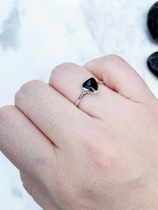 Onyx Triangle Ring | Sterling Silver Size 6 7 8 9 10 | Light Years Jewelry