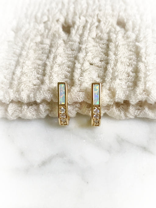Opal & CZ J-Curve Posts | 14kt Gold Vermeil Studs Earrings | Light Years