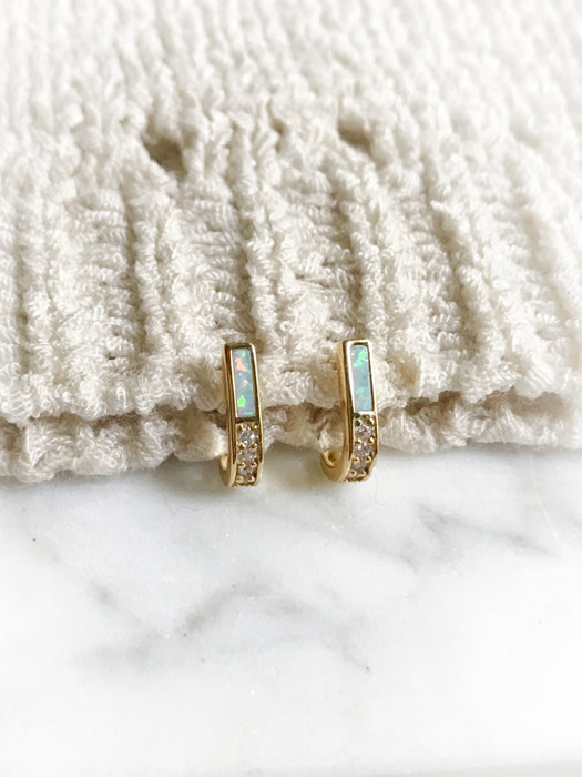 Opal & CZ J-Curve Posts | 14kt Gold Vermeil Studs Earrings | Light Years