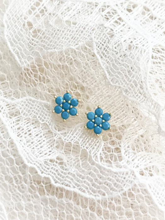 CZ Crystal Flower Posts | Turquoise Blue | 14kt Gold Vermeil Studs Earrings | Light Years