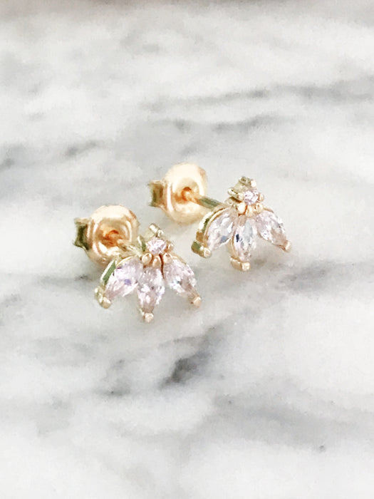 CZ Petal Posts | 14kt Gold Vermeil Studs Earrings | Light Years Jewelry