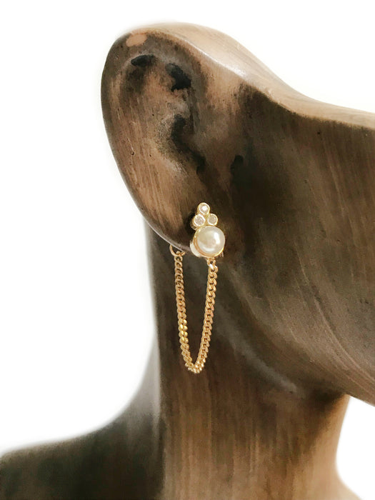 Pearl & CZ Chain Back Posts | 14kt Gold Vermeil Ear Jacket | Light Years
