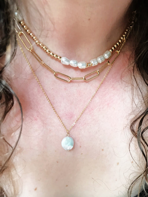 Beaded Pearl Choker Necklace | Gold Plated Chain | Light Years Jewelry