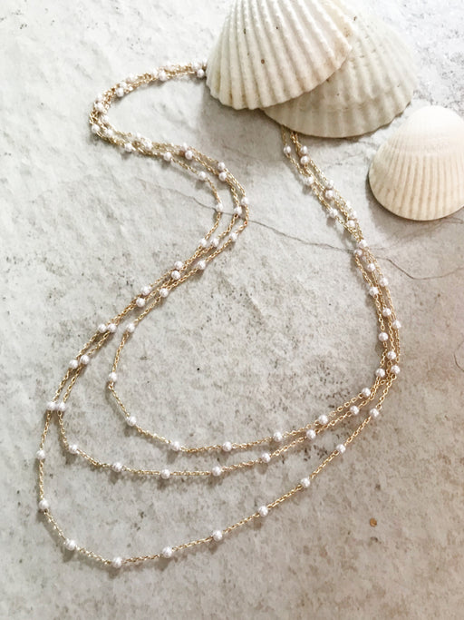 Petite Seed Pearl Layered Necklace, Gold Chain