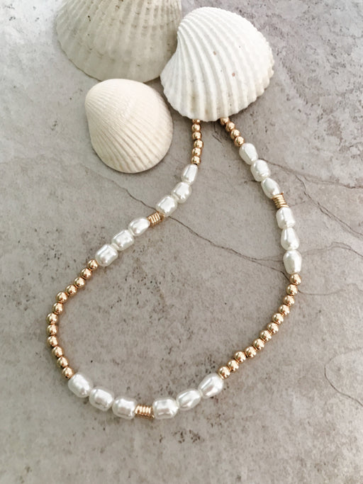 Beaded Pearl Choker Necklace | Gold Plated Chain | Light Years Jewelry