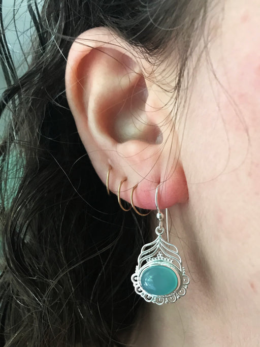 Chalcedony Peacock Feather Dangles | Sterling Silver Earrings | Light Years