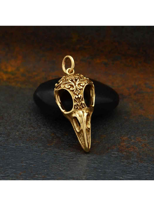 Bronze Raven Skull Necklace | Gold Vermeil Chain | Light Years Jewelry