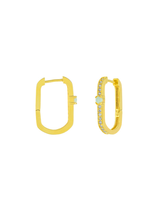 Opal & CZ Lined Oval Huggie Hoops | Gold Plated | Light Years Jewelry