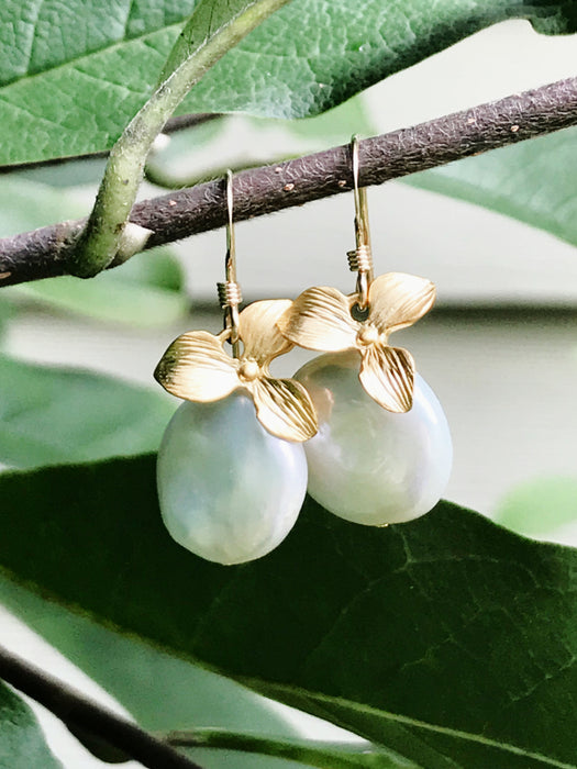 Orchid & Coin Pearl Dangles | 14kt Gold Filled Earrings | Light Years