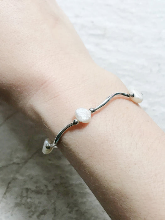 Pearl Wave Stretch Bracelet | Silver Plated | Light Years Jewelry