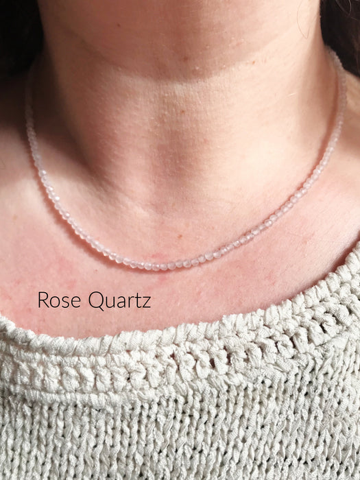 Faceted Gemstone Beaded Necklace | Rose Quartz | Sterling Silver | Light Years Jewelry