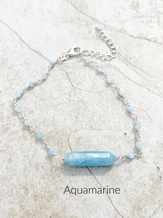Crystal Point Beaded Bracelet | Aquamarine | Sterling Silver | Light Years Jewelry