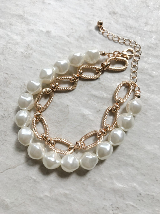 Pearl & Chain Link Bracelet | Gold Fashion Statement | Light Years Jewelry