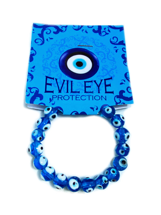 Aqua Evil Eye Beaded Bracelet | Blue Glass Stretch | Light Years Jewelry 