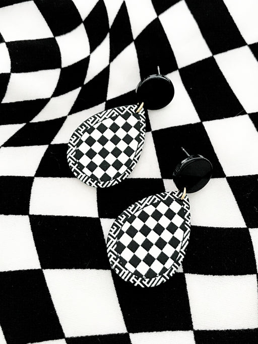 Checkerboard Teardrop Post | Black White Statement Earrings | Light Years