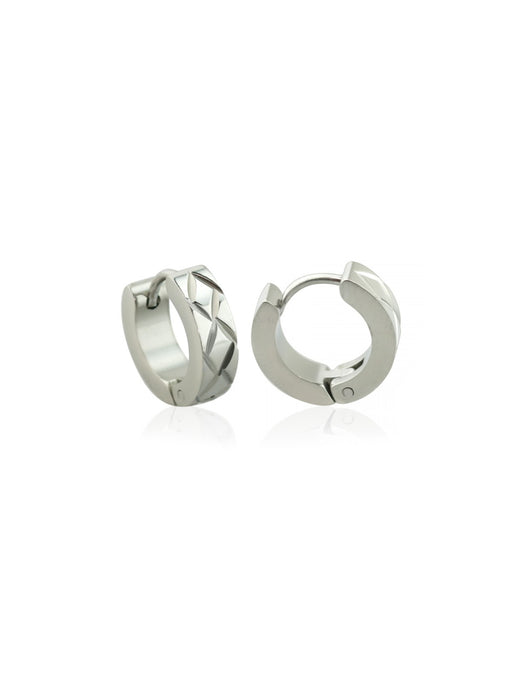 Engraved Steel Huggie Hoops | Gold Silver Earrings | Light Years Jewelry