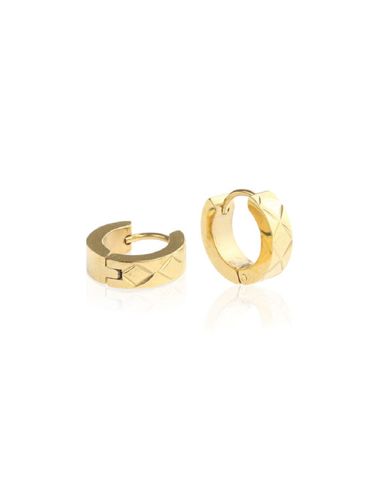 Engraved Steel Huggie Hoops | Gold Silver Earrings | Light Years Jewelry
