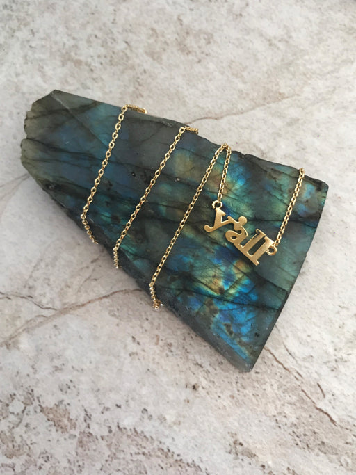 Y'all Word Necklace | Gold Plated Chain Pendant | Light Years Jewelry