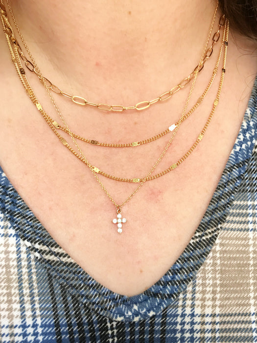 Petite CZ Cross Necklace | Silver Gold Chain Pendant | Light Years