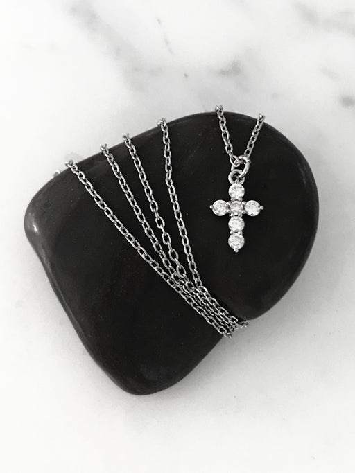 Petite CZ Cross Necklace | Silver Gold Chain Pendant | Light Years
