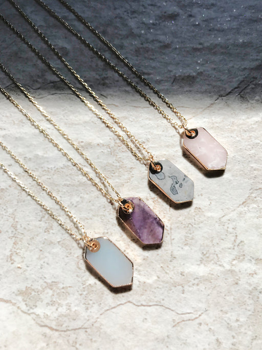 Stone Shape Pendant Necklace | Gold Plated Chain | Light Years Jewelry