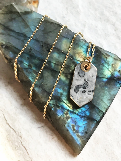 Stone Shape Pendant Necklace | Picasso Jasper | Gold Plated Chain | Light Years Jewelry