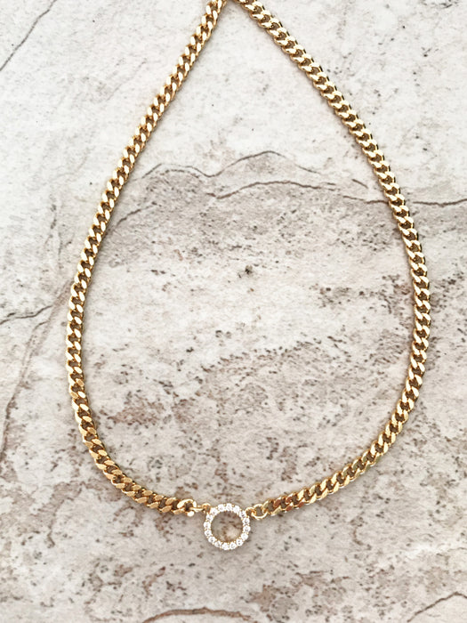 CZ Ring on Cuban Chain Necklace | Gold Plated | Light Years Jewelry
