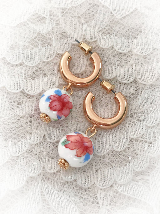 Garden Party Ceramic Bead Hoops | Gold Studs Earrings | Light Years Jewelry