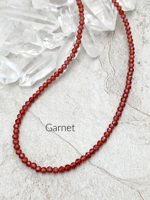 Faceted Gemstone Beaded Necklace | Garnet | Sterling Silver | Light Years Jewelry